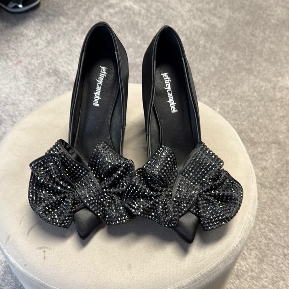 Jeffrey Campbell Black Heeled Shoes with Bow Embellishment